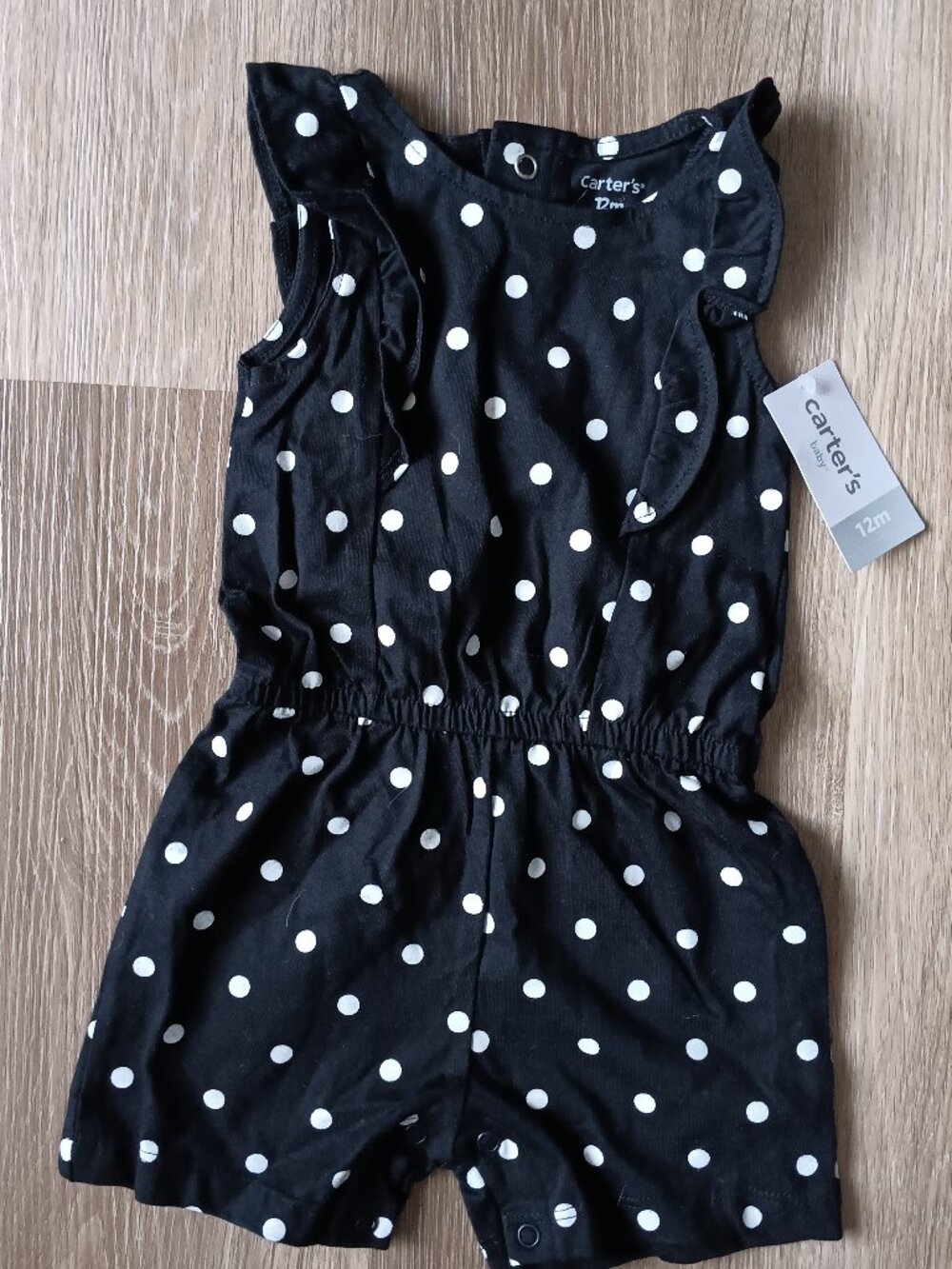 Carter's Baby Girl Size 12M 10% Cotton Black/White Polka Dots Outfit New